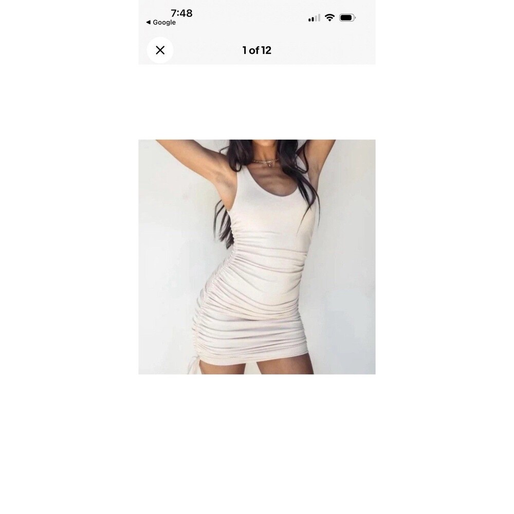 Princess Polly Ribbed Bodycon Tank Dress Womens Size 4 White Ruched